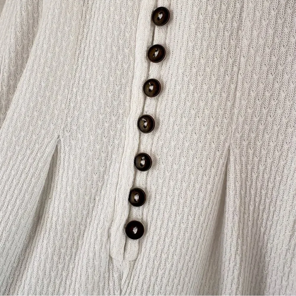 Free People Button Down Knit Top | Size XS Ivory color Boho Cottagecore Romantic